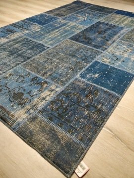 Foto Baskılı Halı Artist Patchwork380 Mavi Lacivert 140x220 cm Kaymaz Taban Halı