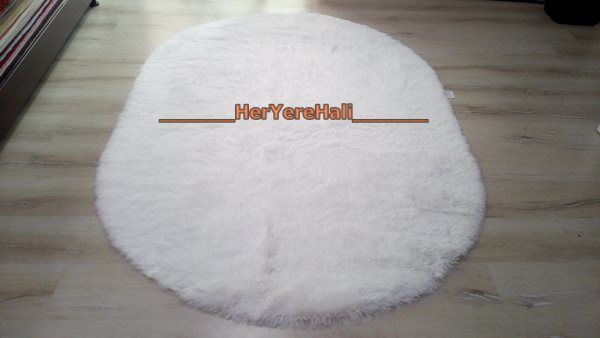 Yamalı Home Tavşan Tüyü Beyaz 140x200 cm Oval Halı