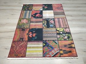 Yamalı Home Savona 3607 Etnik Patchwork 120x165 cm Saçaklı Kilim