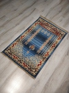 Saray Halı Uşak Namazlık Seccade USNZ2Mavi %100 Saf Yün 80x125 cm