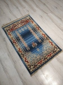 Saray Halı Uşak Namazlık Seccade USNZ2Mavi %100 Saf Yün 80x125 cm