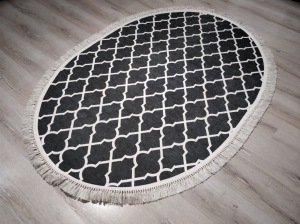 YamalıHome Angel 1498-00 Fas Vezir Siyah 120x180 cm Saçaklı Oval Kilim