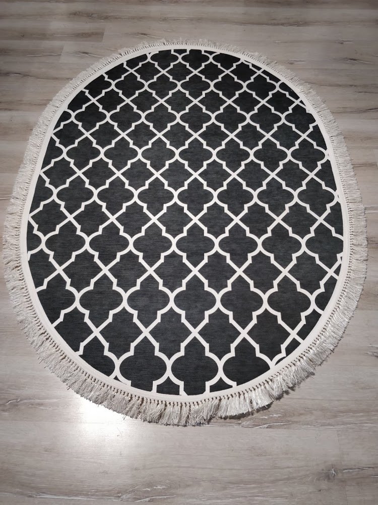 YamalıHome Angel 1498-00 Fas Vezir Siyah 120x180 cm Saçaklı Oval Kilim