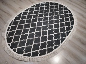 YamalıHome Angel 1498-00 Fas Vezir Siyah 120x180 cm Saçaklı Oval Kilim