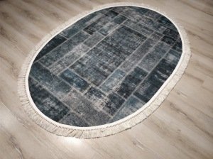 YamalıHome Angel 1444-02 Patchwork Antrasit 120x180 cm Saçaklı Oval Kilim