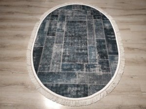 YamalıHome Angel 1444-02 Patchwork Antrasit 120x180 cm Saçaklı Oval Kilim