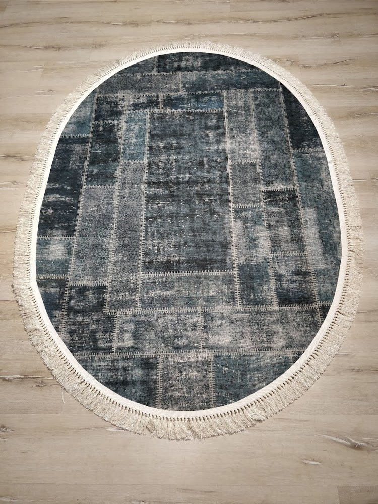 YamalıHome Angel 1444-02 Patchwork Antrasit 120x180 cm Saçaklı Oval Kilim