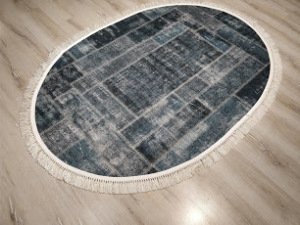 YamalıHome Angel 1444-02 Patchwork Antrasit 120x180 cm Saçaklı Oval Kilim