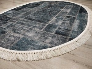 YamalıHome Angel 1444-02 Patchwork Antrasit 120x180 cm Saçaklı Oval Kilim