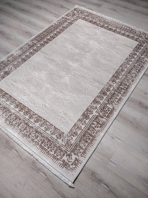 YamalıHome Bambu Halı 1033Krem Kahve 140x200 cm Pratik Halı