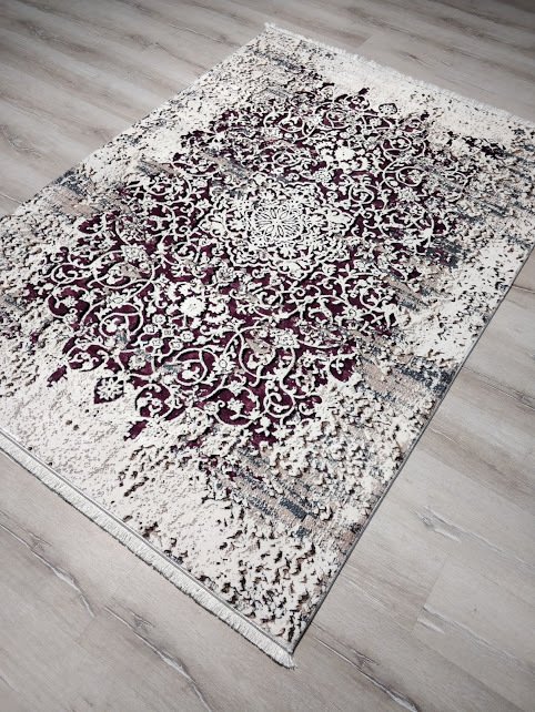 YamalıHome Bambu Halı 1024 Bordo Krem140x200 cm Pratik Halı