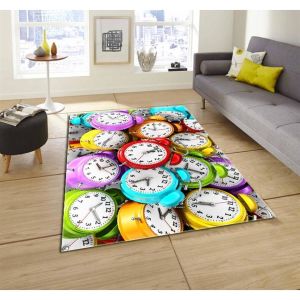 Doğuş 3BoyutluHalı 3D-735Renkli Saatler 140x200 cm Kaymaz Halı