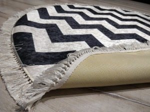 YamalıHome Style Viva7803 Siyah Beyaz Zikzak 120x120 cm Yuvarlak Kilim