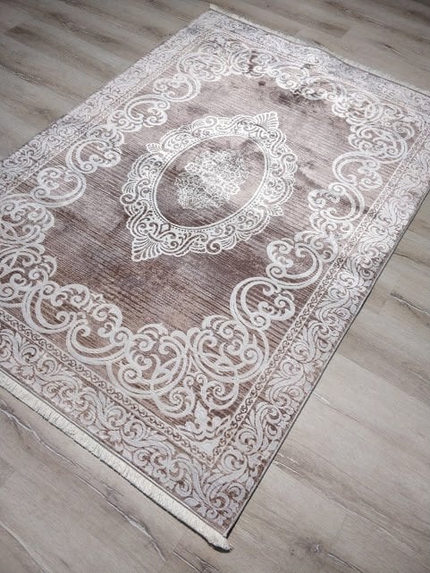 YamalıHome Bambu Halı K208 Krem Kahve 140x200 cm Pratik Halı