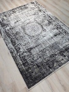 Tuğra Halı Rustic 1072 Siyah Gri 160x230 cm Saçaklı Salon Halısı