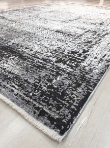 Tuğra Halı Rustic 1072 Siyah Gri 160x230 cm Saçaklı Salon Halısı