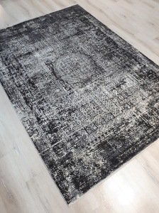 Tuğra Halı Rustic 1072 Siyah Gri 160x230 cm Saçaklı Salon Halısı