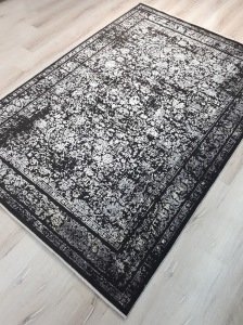 Tuğra Halı Rustic 1075 Siyah Gri 160x230 cm Saçaklı Salon Halısı