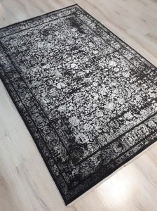 Tuğra Halı Rustic 1075 Siyah Gri 160x230 cm Saçaklı Salon Halısı