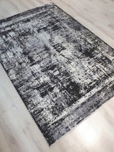 Tuğra Halı Rustic 1076 Siyah Gri 160x230 cm Saçaklı Salon Halısı