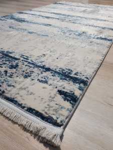 TürkmenHalı Trend 15463A Krem Mavi Modern Desenli Halı 80x150 cm