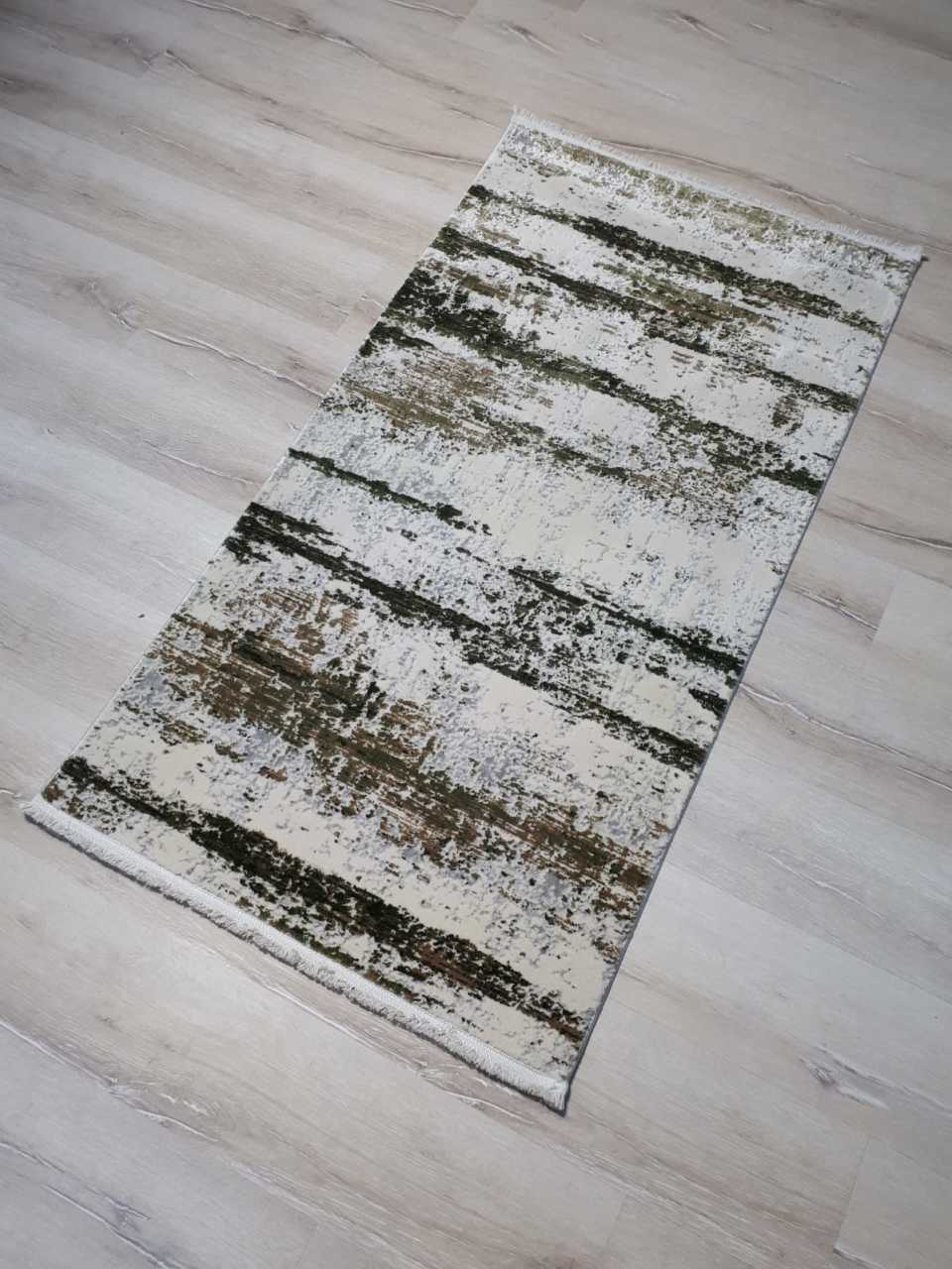 TürkmenHalı Trend 15463A Krem Yeşil Modern Desenli Halı 80x150 cm