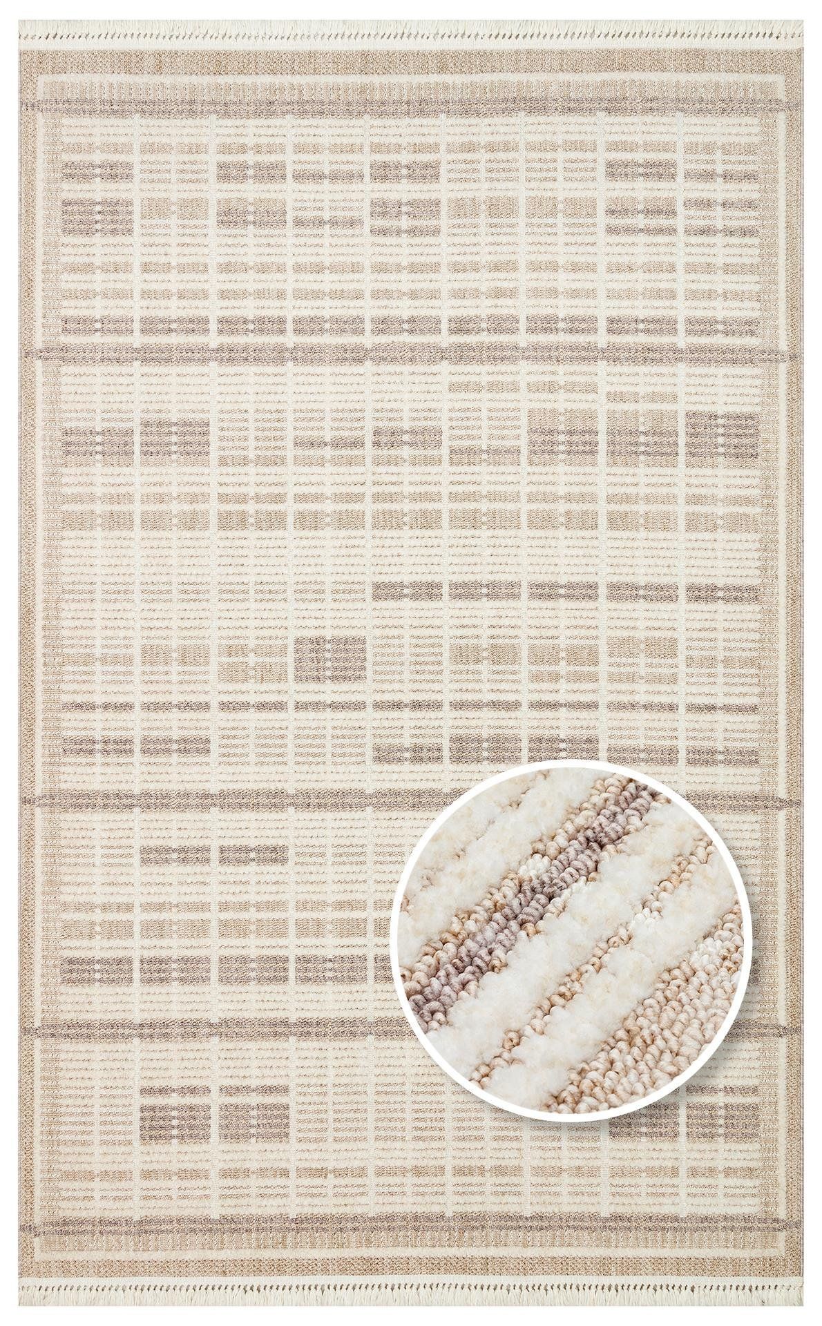 Eko Halı JOY 04 BEIGE GREY Hav Toz Vermeyen Yumuşak Dokulu Modern Makine Halısı