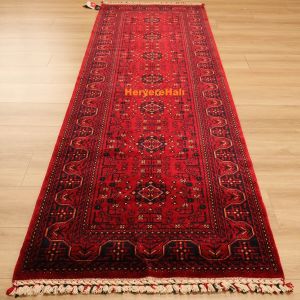 NOSTALJI 960 RED Afgan / Yağcıbedir Desenli El Emeği ile Özel Tezgahlarda Üretilen Tensel Uşak Halısı 90x150 cm