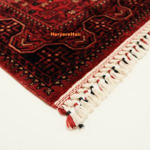 NOSTALJI 960 RED Afgan / Yağcıbedir Desenli El Emeği ile Özel Tezgahlarda Üretilen Tensel Uşak Halısı 90x150 cm