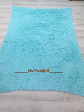 Doğuş Tavşan Tüyü Mavi 140x200 cm Yay Şeklinde Peluş Halı