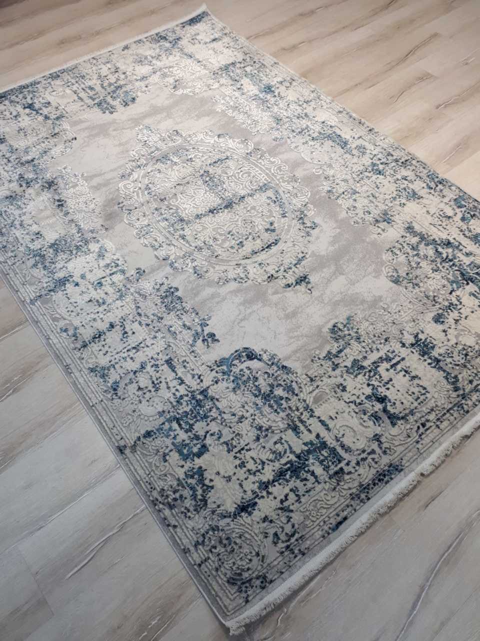 TürkmenHalı Trend 16309A Krem Mavi  Modern Desenli Halı 160x230 cm