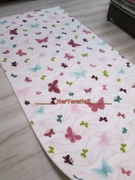 Sarar Butik Renkli Kelebek Kaymaz Kesme Halı 120x300 cm