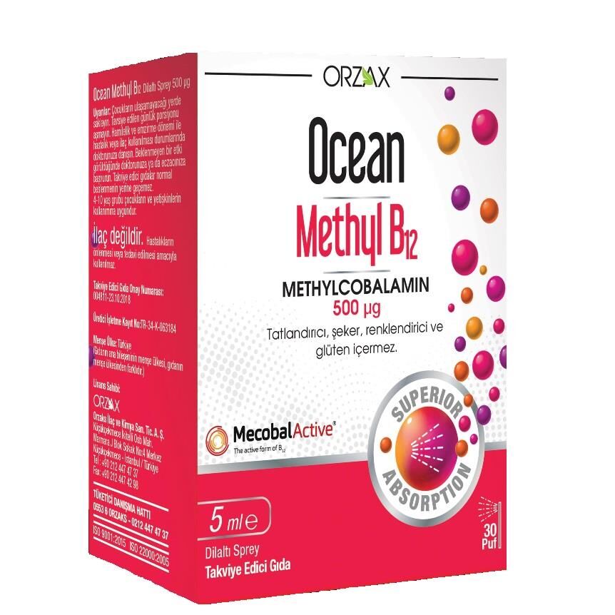 Ocean Methyl B12 500mg Sprey - Methylcobalamin Dil Altı Spreyi 5ml