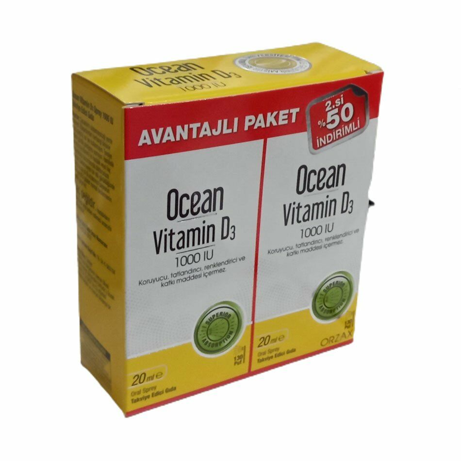 Ocean Vitamin D3 1000 IU Sprey 2x20ml (2.Sİ %50 İNDİRİMLİ)