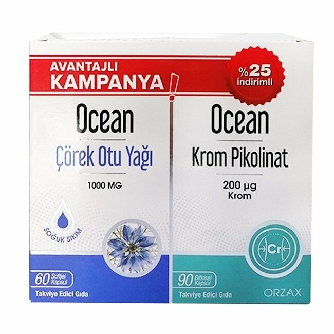 Ocean Çörek otu Yağı 60 Kapsül + Ocean Krom Pikolinat 90 Kapsül