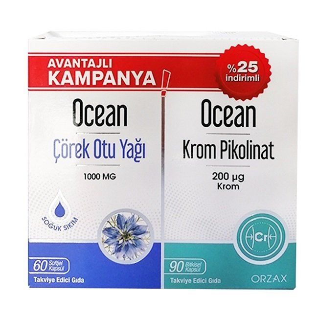 Ocean Çörek otu Yağı 60 Kapsül + Ocean Krom Pikolinat 90 Kapsül
