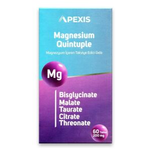 Apexis Magnesium (Magnezyum) Quintuple 200mg 60 Tablet