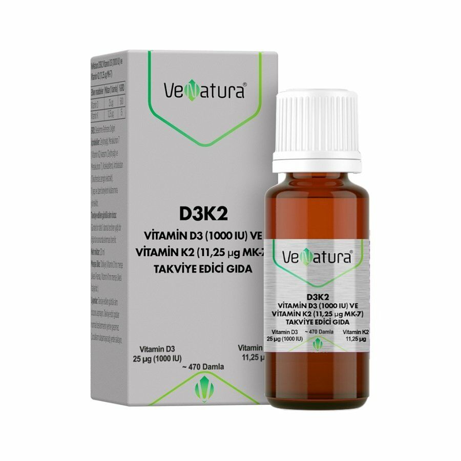 Venatura Vitamin D3K2 Vitamin D3 1000IU Vitamin K2 11.25mcg Damla 20ml