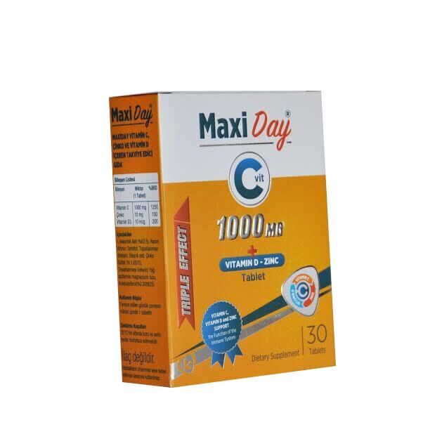 MaxiDay Üçlü Etki Vitamin C, Çinko ve Vitamin D3 10 Tablet