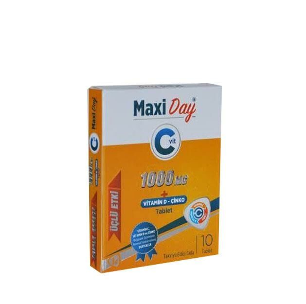 MaxiDay Üçlü Etki Vitamin C, Çinko ve Vitamin D3 30 Tablet