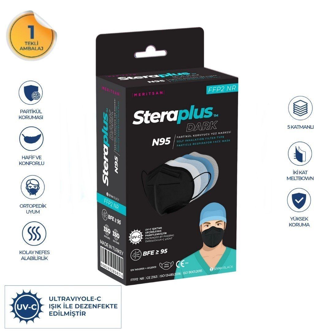 Steraplus Siyah FFP2 5 Katmanlı Telli N95 Maske 10'lu