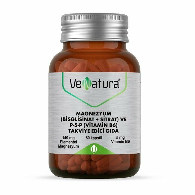 VeNatura Magnezyum Bisglisinat + Sitrat Ve P-5-P Vitamin B6 Kapsül 60 lı