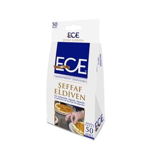 ECE Tek Kullanımlık Şeffaf Eldiven Dayanıklı Su Geçirmez 50 Adet