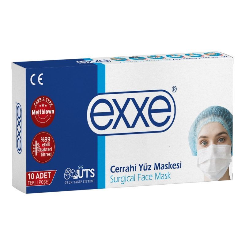 Exxe Cerrahi Maske Lastikli 3 Katlı Tekli Poşet 10 luk BEYAZ