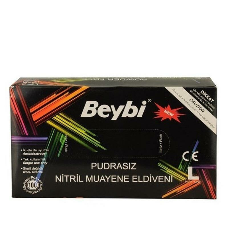 Beybi Nitril Muayene Eldiveni Pudrasız Siyah Large (L)