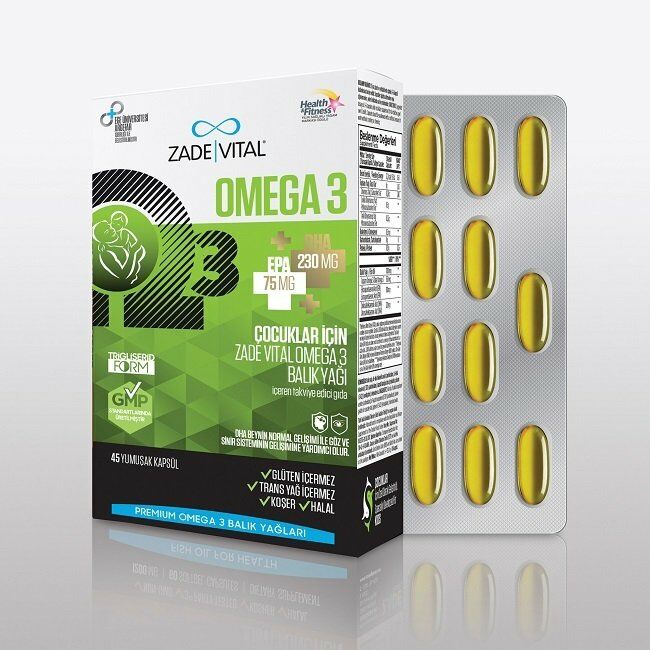 Zade Vital Omega 3 Balık Yağı 500 mg Çocuklar İçin 45 Kapsül
