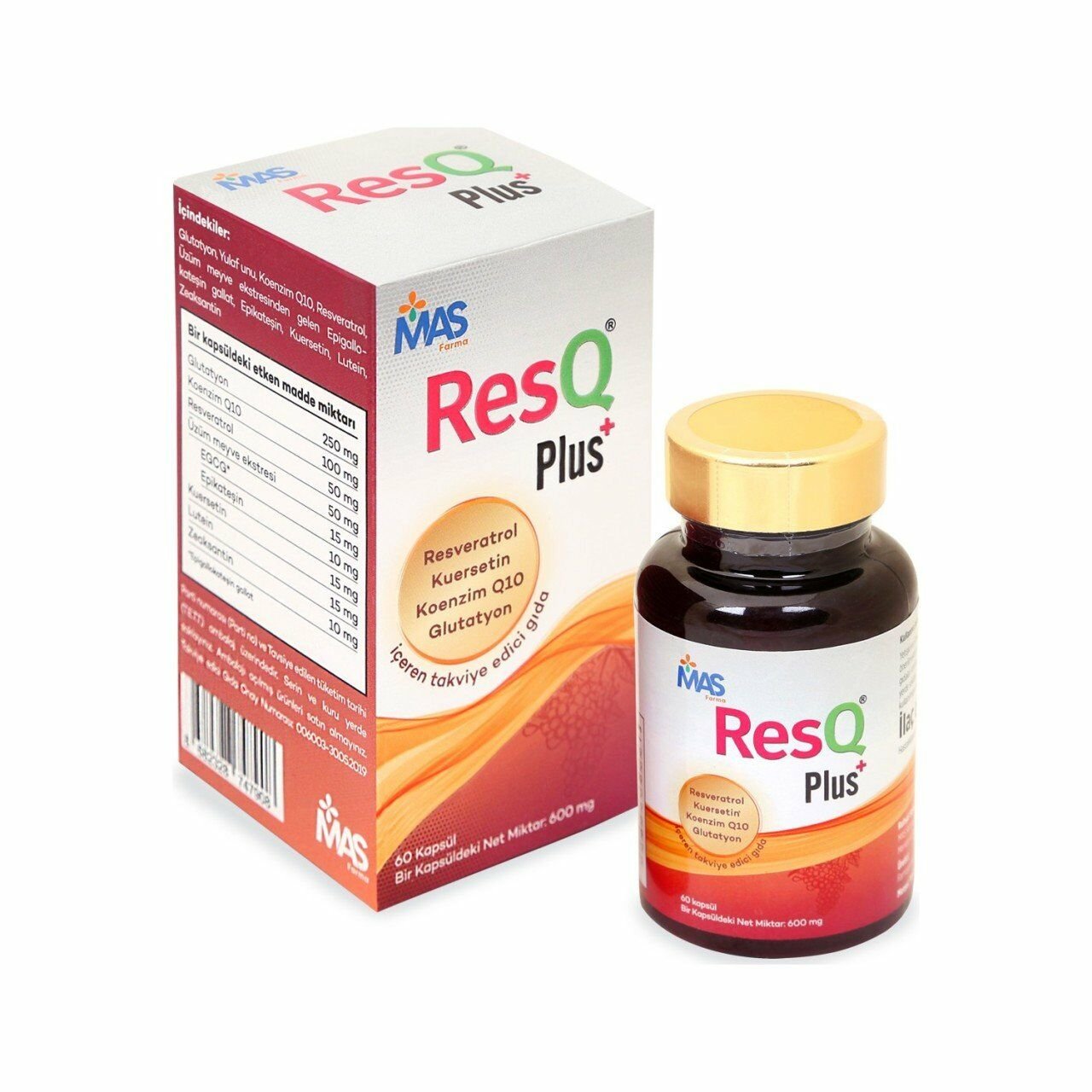 ResQ PLUS 60 Kapsül - Resveratrol, Kuersetin, Glutatyon, Koenzim Q10 İçeren Takviye Edici Gıda