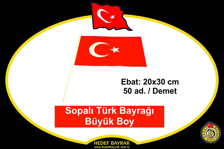 20x30 Sopalı Türk Bayrağı 50 li