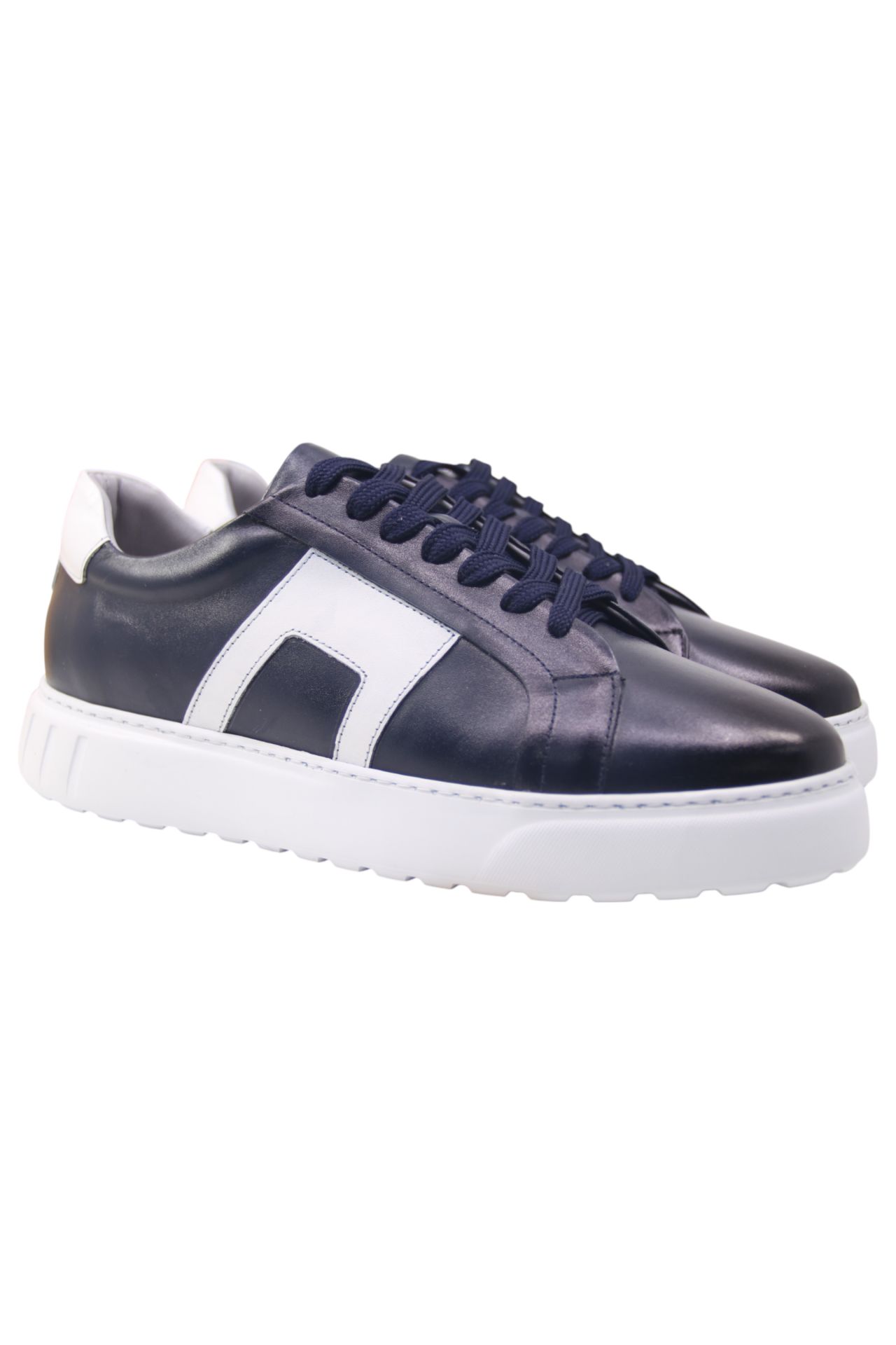 DERİ-G LACİVERT HAKİKİ DERİ BEYAZ DETAYLI SNEAKERS C32LCB4213