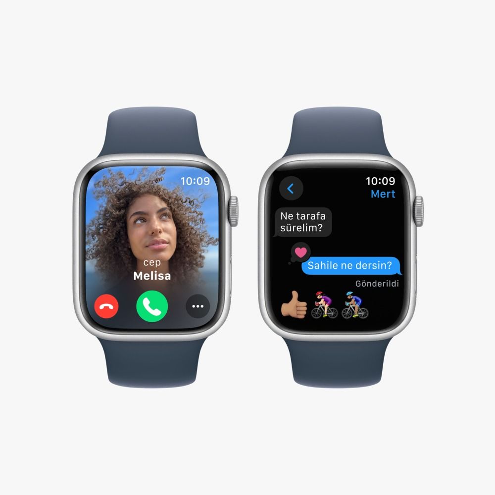 Apple Watch Series 9 GPS 41mm Gümüş Rengi Alüminyum Kasa ve Fırtına Mavisi Spor Kordon Akıllı Saat